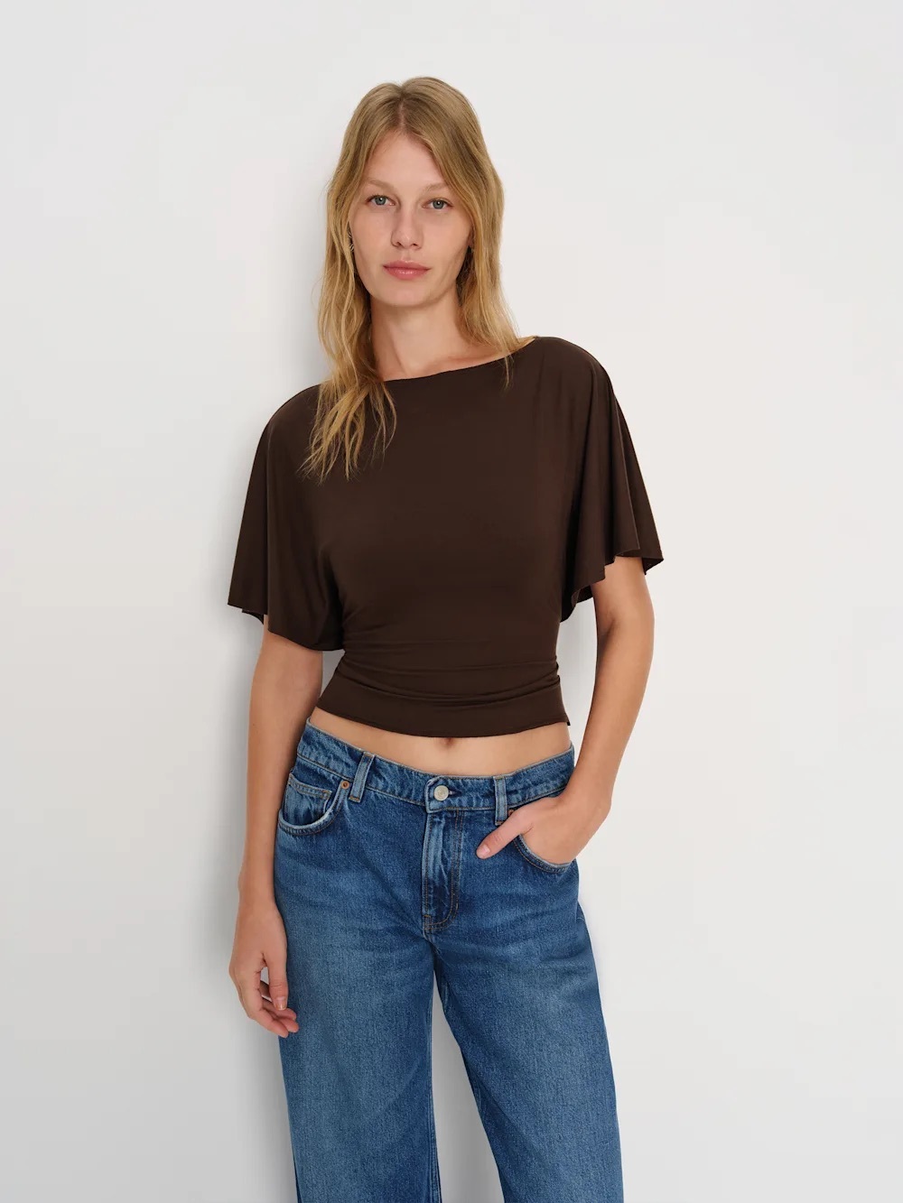Reformation Avery Knit Short Sleeve Top Mole Brown XS